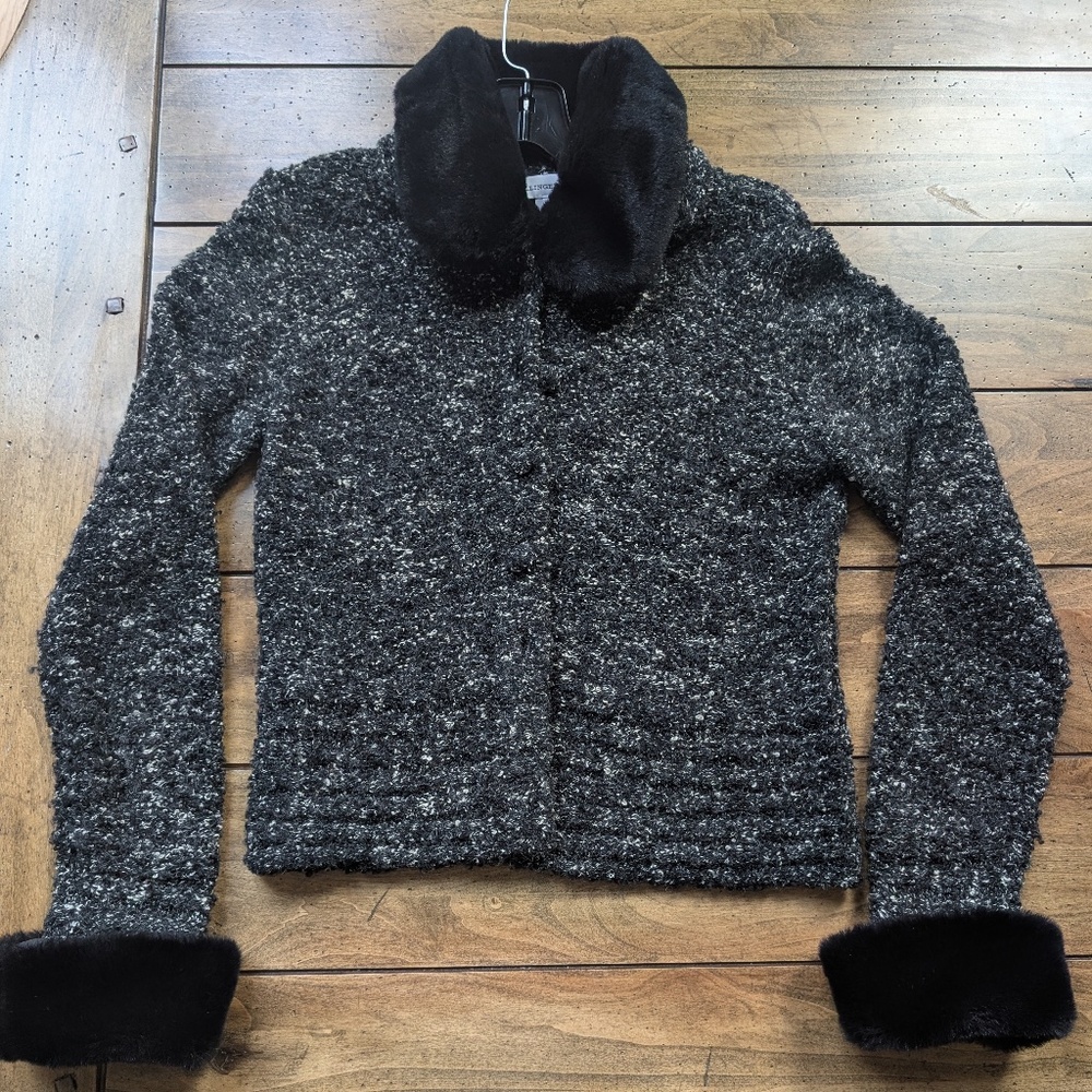 Ballinger Gold Button Sweater with removable fur cuffs and collar